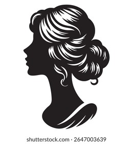 Uma silhueta vetor preto e branco de um design cameo romântico com charme vintage em um fundo branco.