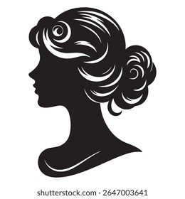 Uma silhueta vetor preto e branco de um design cameo romântico com charme vintage em um fundo branco.