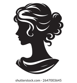 Uma silhueta vetor preto e branco de um design cameo romântico com charme vintage em um fundo branco.