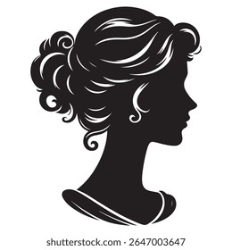 Uma silhueta vetor preto e branco de um design cameo romântico com charme vintage em um fundo branco.