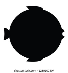 A black and white vector silhouette of a round fish