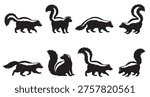 black and white vector silhouette set of skunk animal