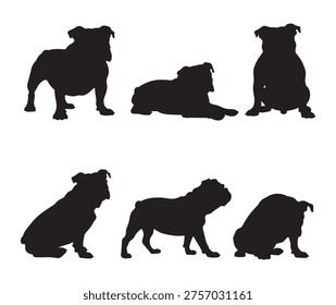 black and white vector silhouette set of bull dogs