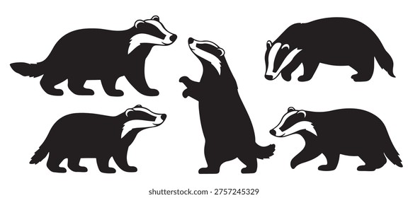 Conjunto de silueta de Vector en blanco y negro de Badger animal