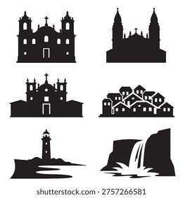 black and white vector silhouette set of goa places india