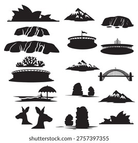 black and white vector silhouette set of australian places