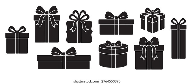 black and white vector silhouette set of box gift