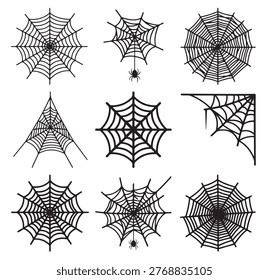 black and white vector silhouette set of Spiderweb