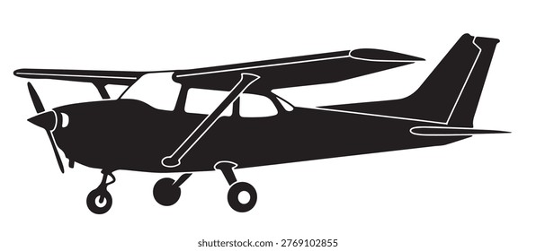 black and white vector silhouette set of cessna propeller plane