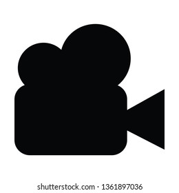 A black and white vector silhouette of a simplistic video camera