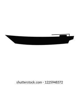 A black and white vector silhouette of a speed boat