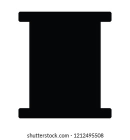 A black and white vector silhouette of a spool of thread