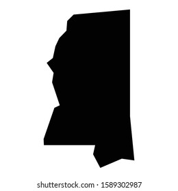 A black and white vector silhouette of the state of Mississippi