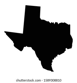 A black and white vector silhouette of the state of Texas