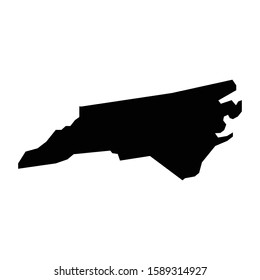 A black and white vector silhouette of the state of North Carolina
