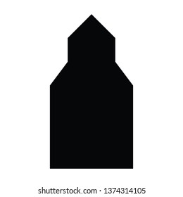 A black and white vector silhouette of a tower building