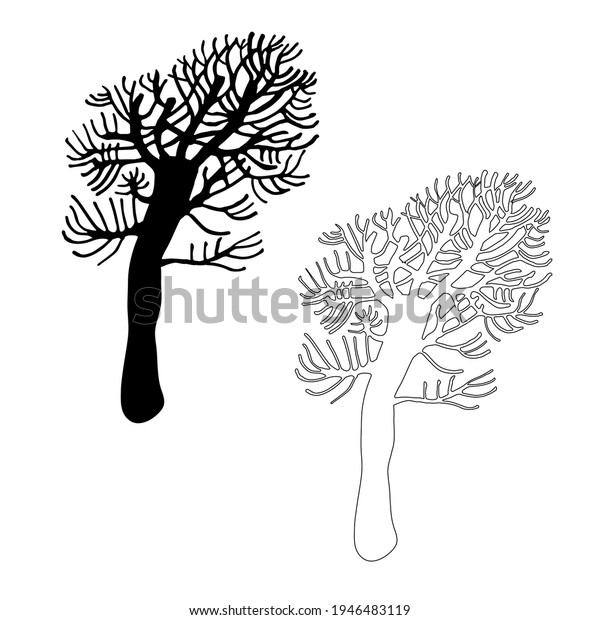 Black White Vector Silhouettes Stylized Trees Stock Vector (Royalty