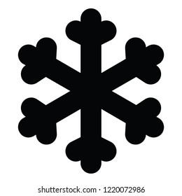 A black and white vector silhouettte of a snowflake