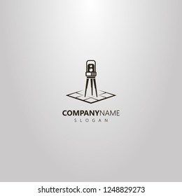 black and white vector simple geometric logo of total station on a rhombus map