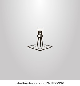 black and white vector simple geometric sign of total station on a rhombus map