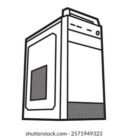 black and white vector, simple ordinary cpu casing image with hand grip