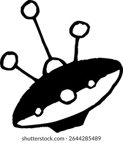 A black and white vector of a simple UFO with three landing legs and circular details on top.