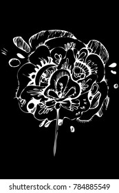 black and white vector sketch abstract flower