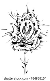 black and white vector sketch abstract flower