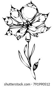 black and white vector sketch abstract flower