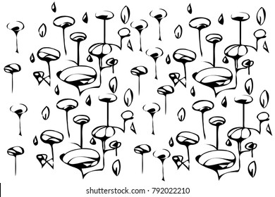 black and white vector sketch abstract flowers