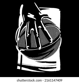 black and white vector sketch of the basketball player