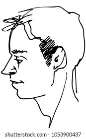 black and white vector sketch of a beautiful man profile