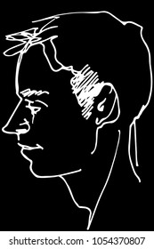 black and white vector sketch of a beautiful man profile