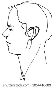 black and white vector sketch of a beautiful man profile