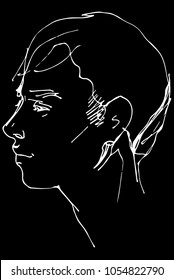 black and white vector sketch of a beautiful man profile