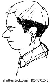 black and white vector sketch of a beautiful man profile