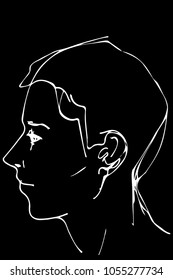 black and white vector sketch of a beautiful man profile