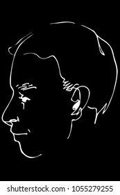black and white vector sketch of a beautiful man profile