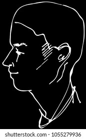 black and white vector sketch of a beautiful man profile