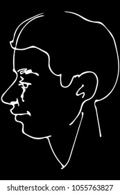 black and white vector sketch of a beautiful man profile