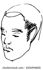 black and white vector sketch of a beautiful man profile