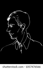 black and white vector sketch of a beautiful man profile