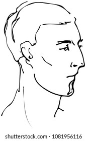 black and white vector sketch of a beautiful man profile