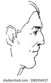 black and white vector sketch of a beautiful man profile