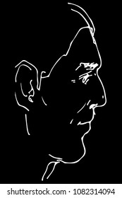 black and white vector sketch of a beautiful man profile