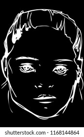 black and white vector sketch beautiful girl