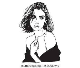 Preto e branco vetor esboço linda menina