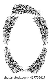 black and white vector sketch of a beautiful wreath of poppies