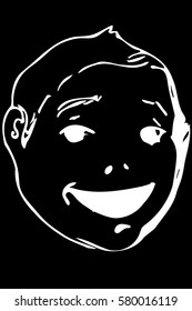 black and white vector sketch of a beautiful face of a smiling child