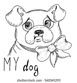 Black and white vector sketch of a dog. Vector Illustration.